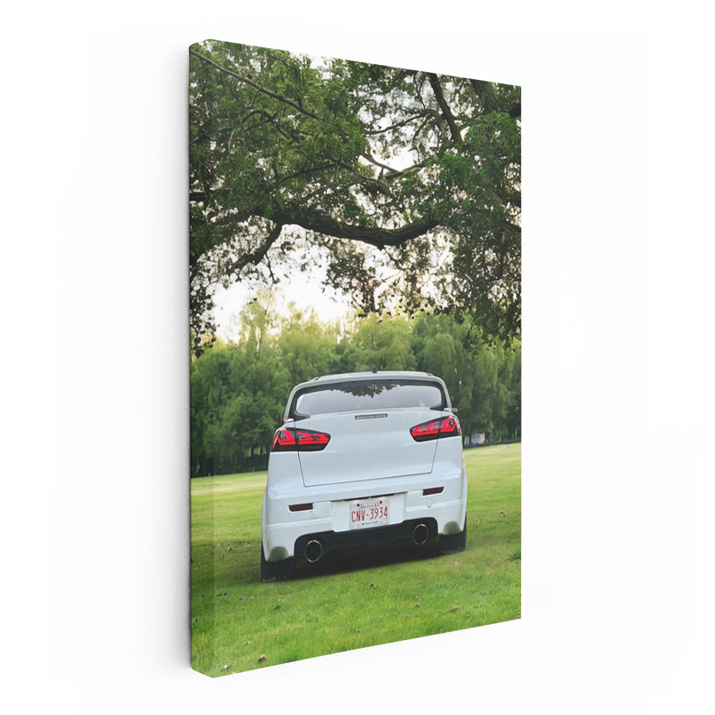 White Mitsubishi Lancer in Park - Sleek and Stylish Ride