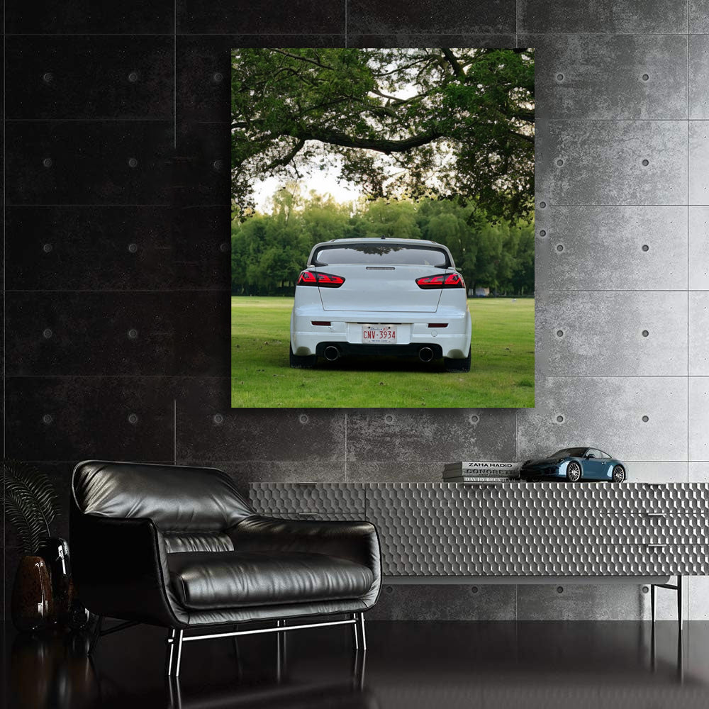 White Mitsubishi Lancer in Park - Sleek and Stylish Ride