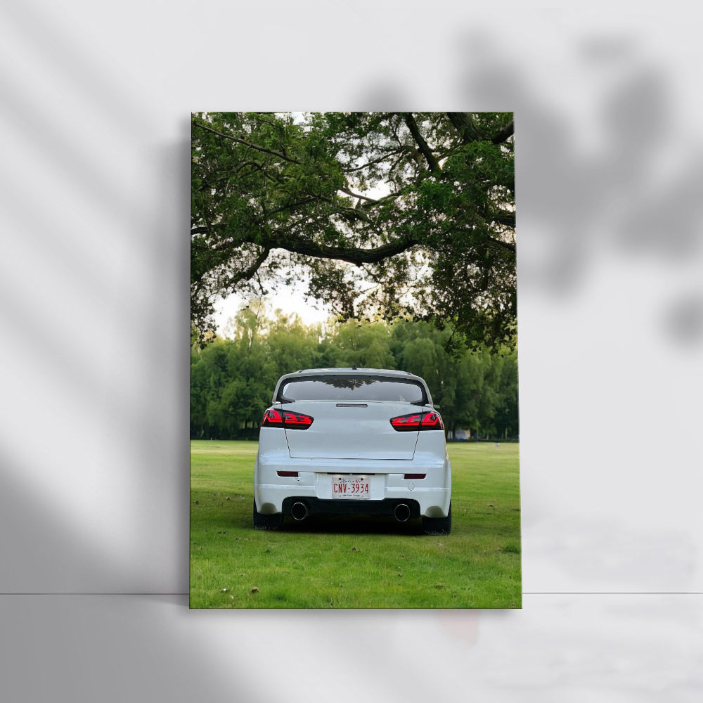 White Mitsubishi Lancer in Park - Sleek and Stylish Ride