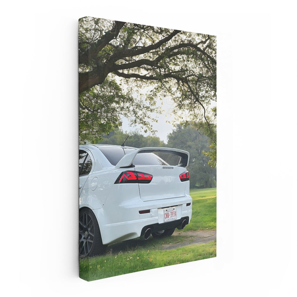 White Mitsubishi Lancer Parked Gracefully - Sleek and Sporty