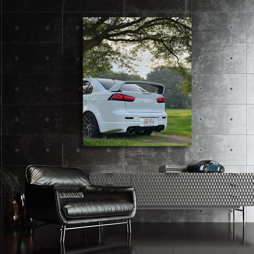 White Mitsubishi Lancer Parked Gracefully - Sleek and Sporty