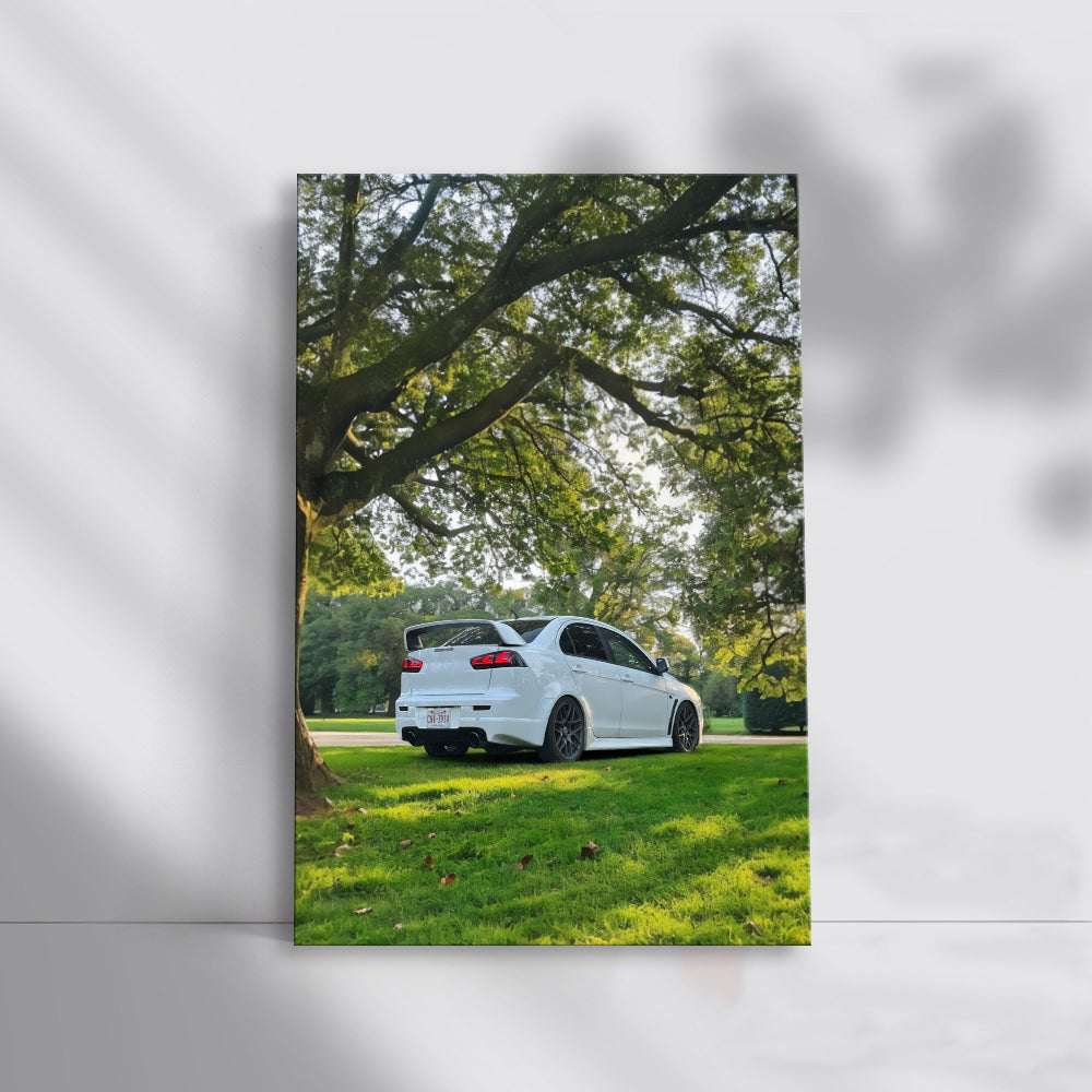 White Mitsubishi Lancer Parked: Elegant Design and Performance
