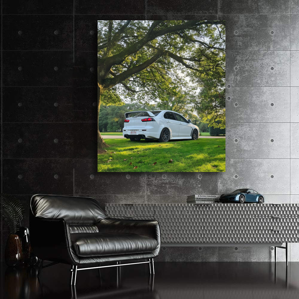 White Mitsubishi Lancer Parked: Elegant Design and Performance