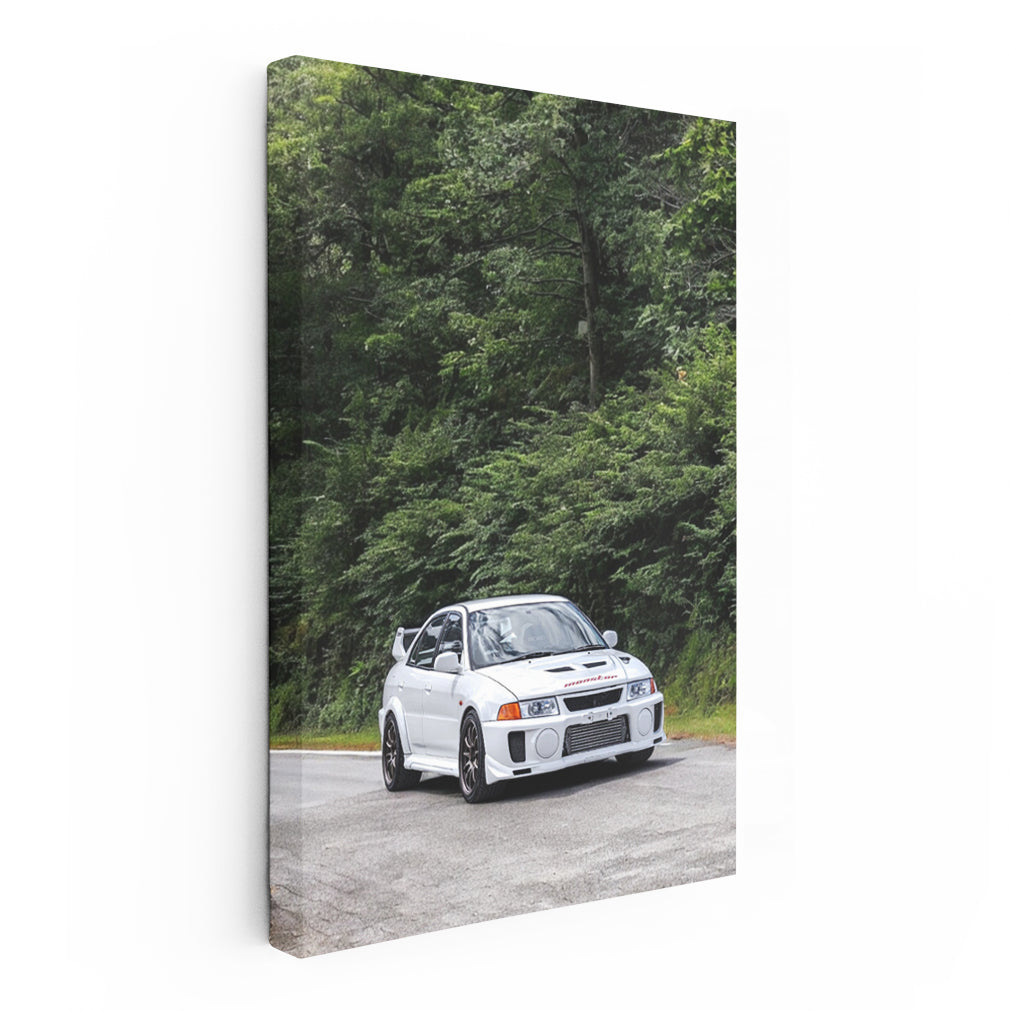 White Mitsubishi Lancer Cruising Road - Sleek and Stylish