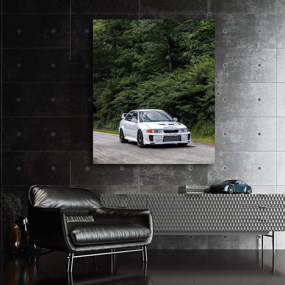 White Mitsubishi Lancer Cruising Road - Sleek and Stylish
