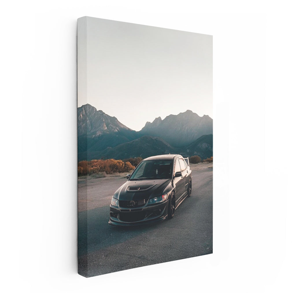 Mitsubishi Lancer with Mountain Backdrop - Adventure Ready