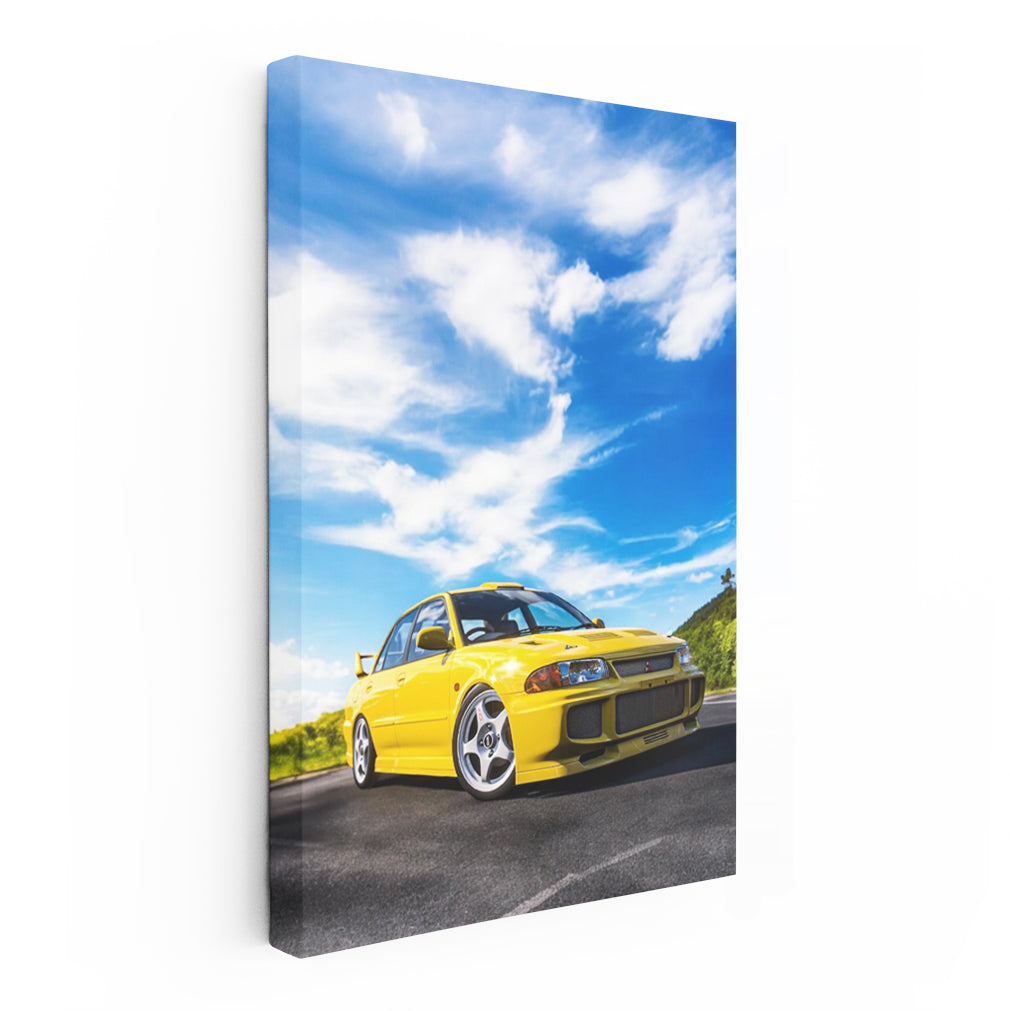 Yellow Mitsubishi Lancer: Power and Style in Nature