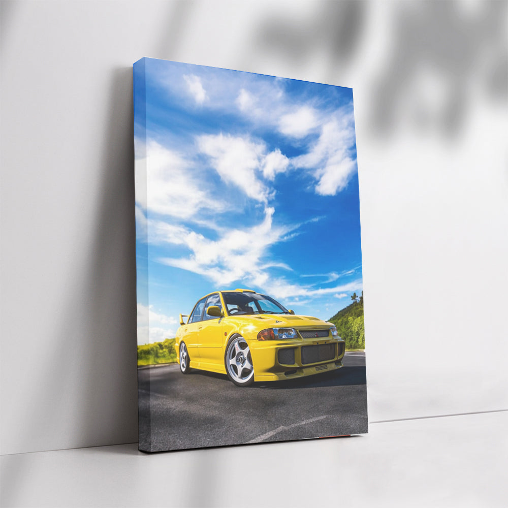 Yellow Mitsubishi Lancer: Power and Style in Nature