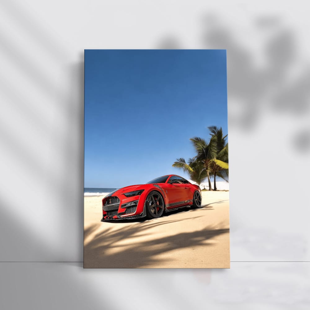 Mustang GT500 Matte Red at Beach - Power and Elegance