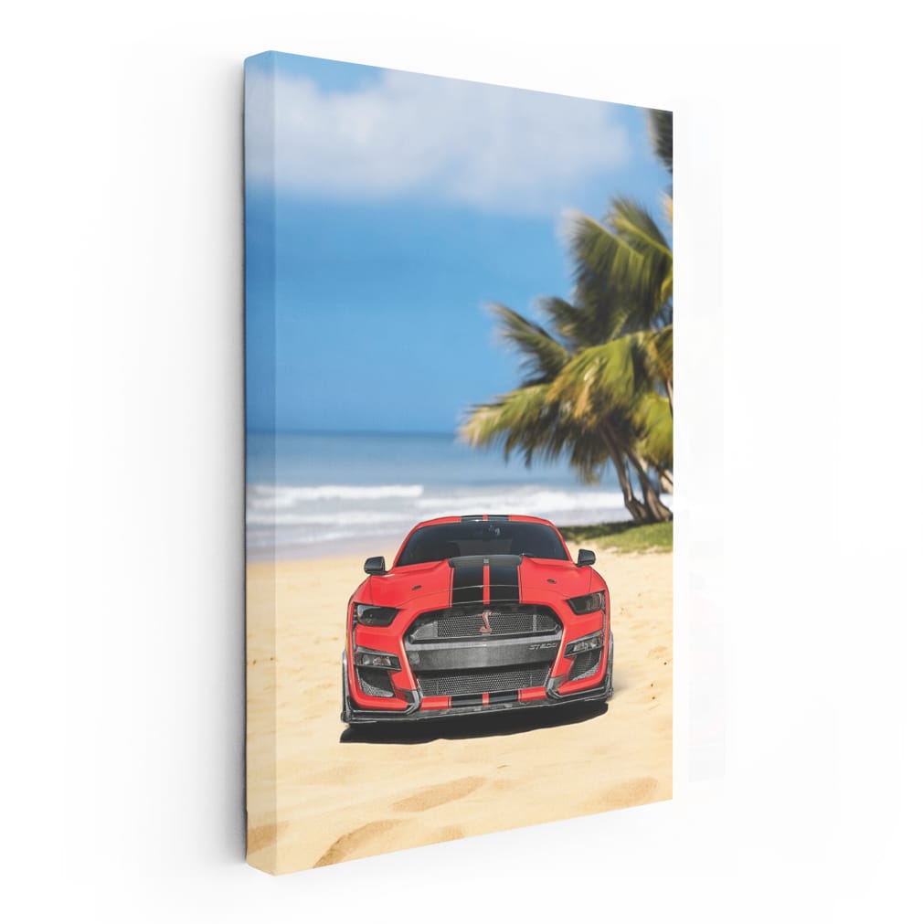 Matte Red Mustang GT500 at Beach - Bold & Powerful Ride