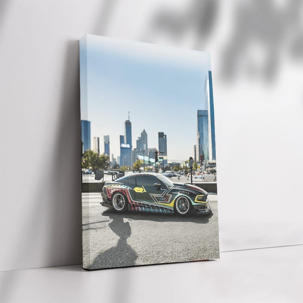 Mustang with Cityscape Background - Power and Elegance