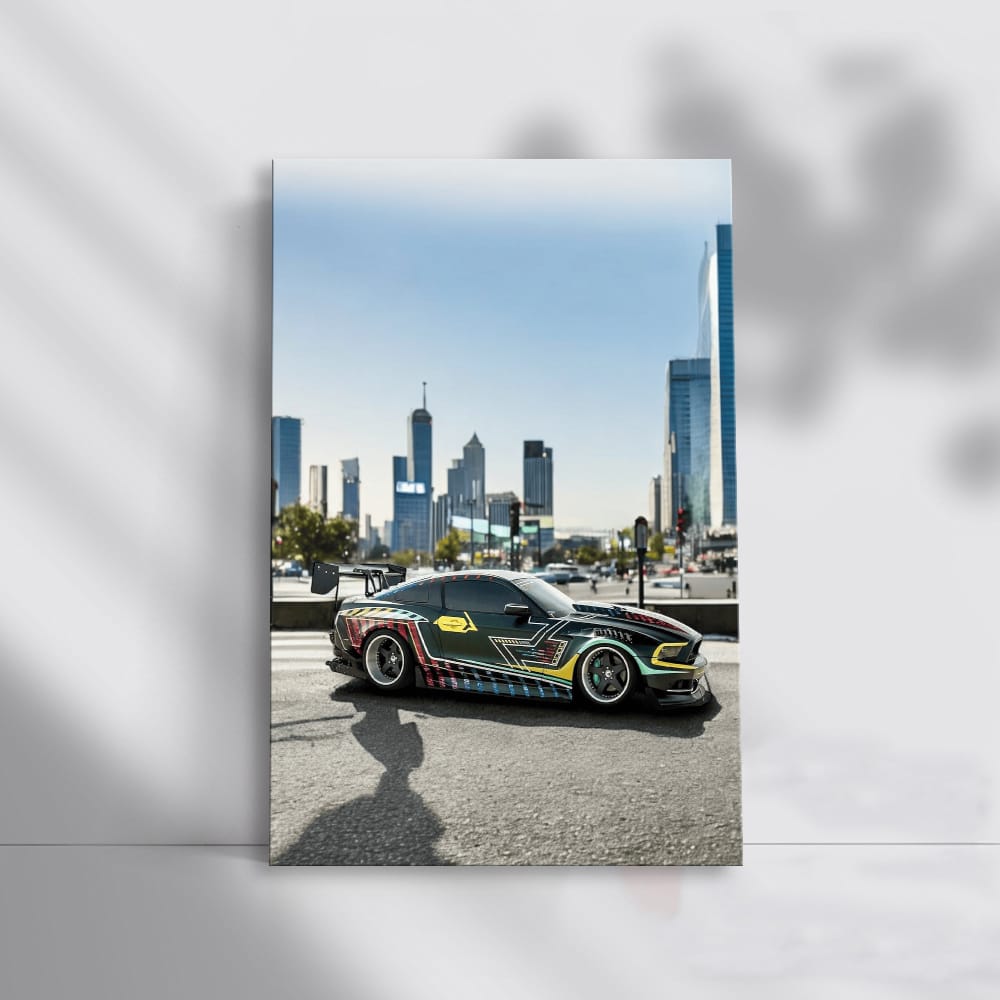 Mustang with Cityscape Background - Power and Elegance