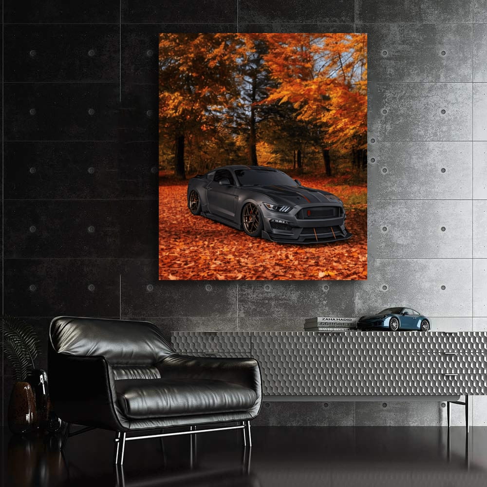 Mustang in Autumn Woods - Blend of Power and Elegance