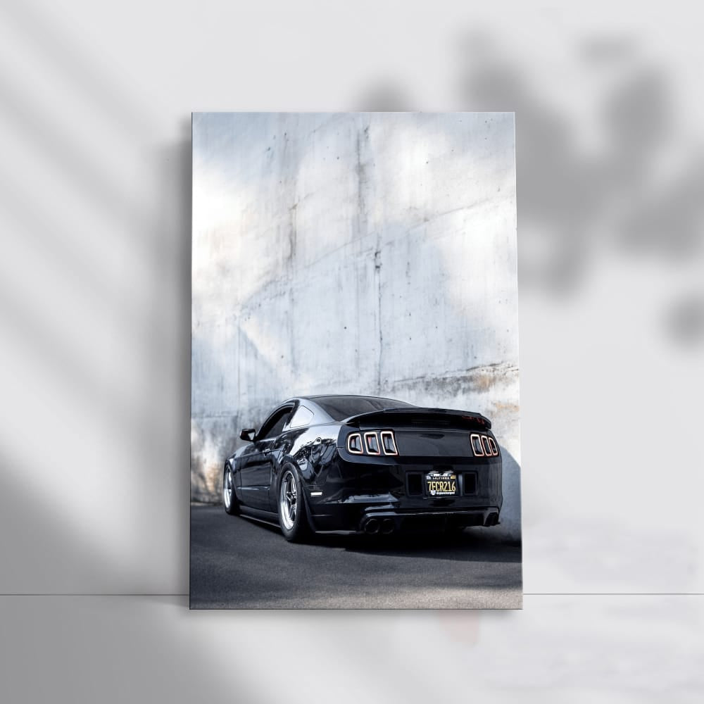 Black Mustang Against Concrete Wall - Power and Elegance