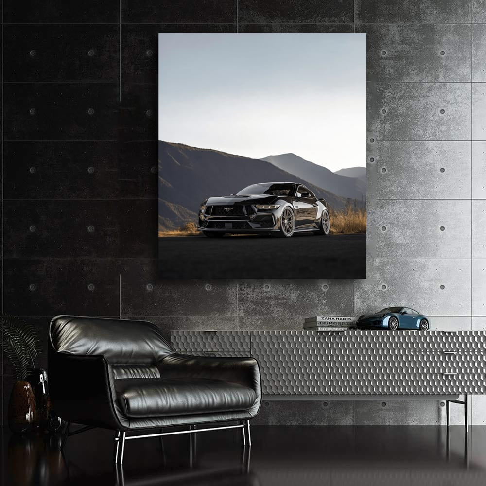 Black Mustang in Mountain Scenery - Power and Elegance