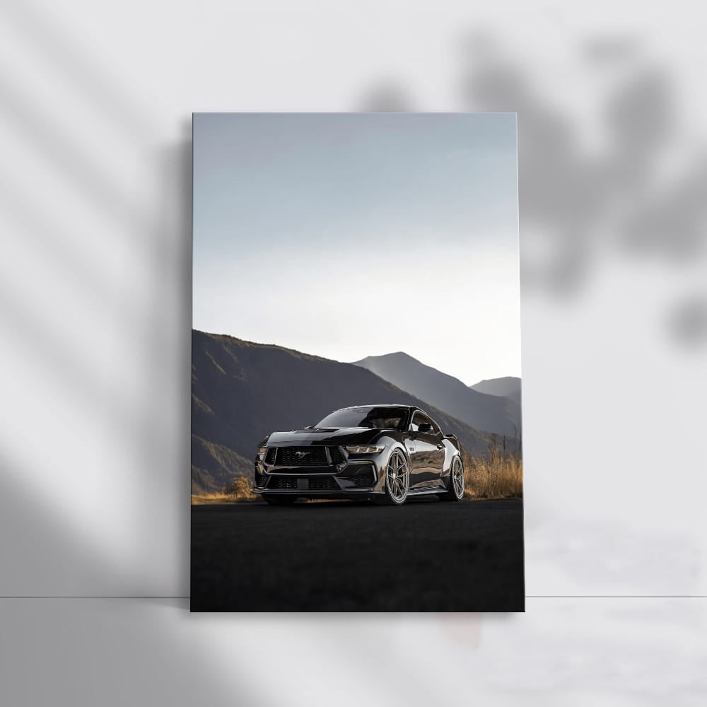 Black Mustang in Mountain Scenery - Power and Elegance