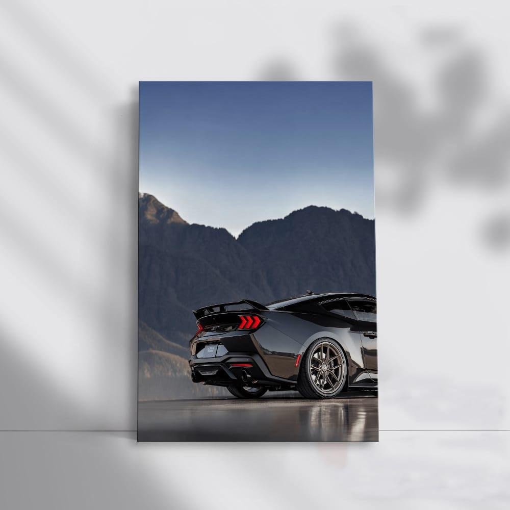 Black Mustang Roaring Through Mountain Roads - Power Unleashed