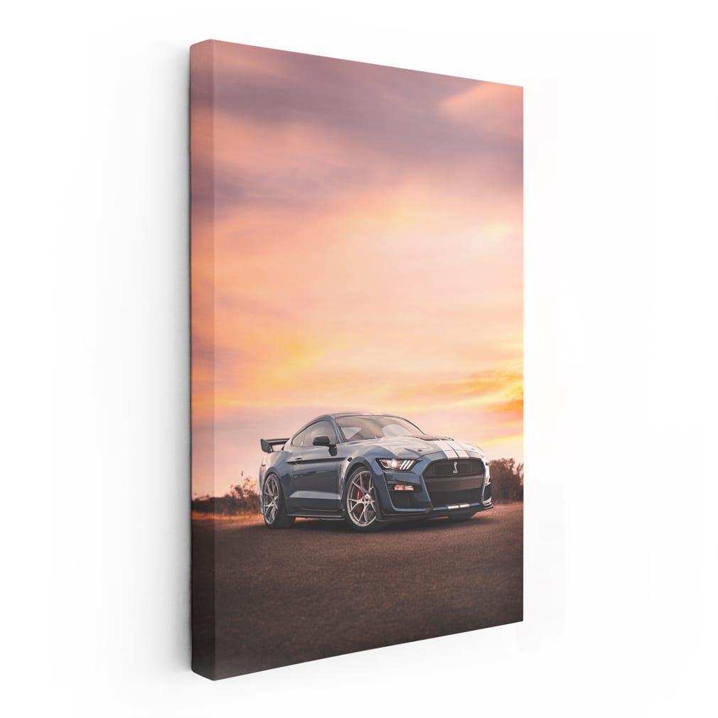 Blue Mustang at Sunset - Iconic American Muscle