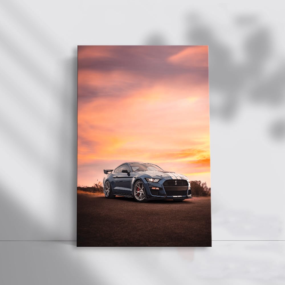Blue Mustang at Sunset - Iconic American Muscle
