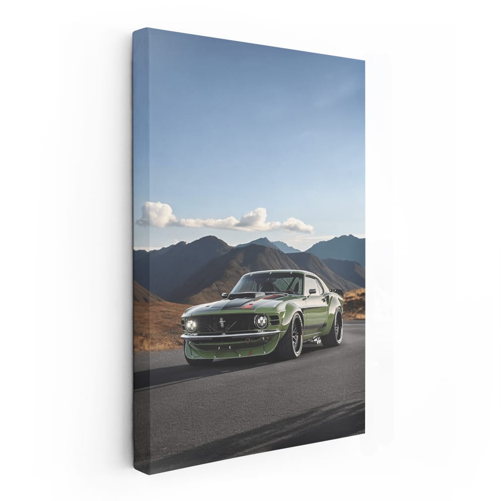 Green Mustang Roaming Mountain Roads - Power and Freedom