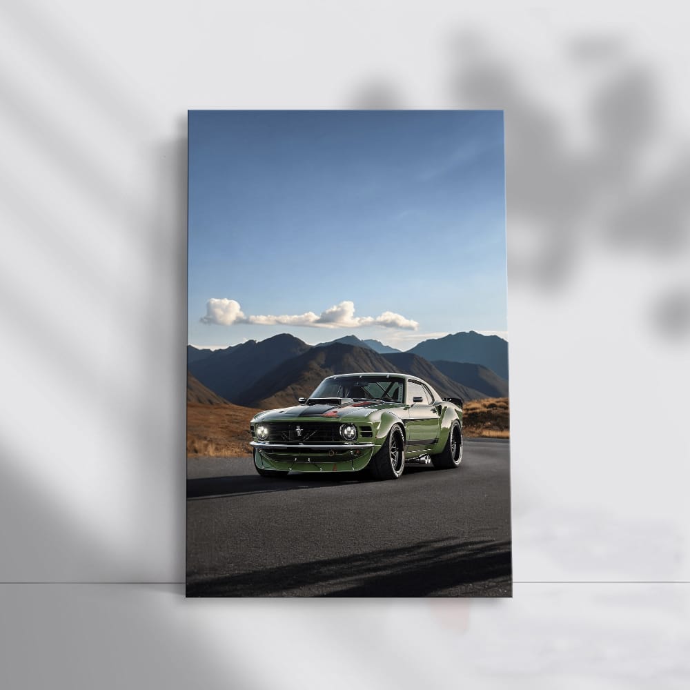 Green Mustang Roaming Mountain Roads - Power and Freedom