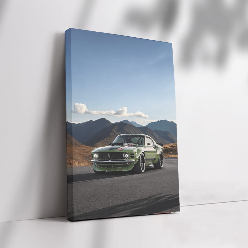 Green Mustang Roaming Mountain Roads - Power and Freedom