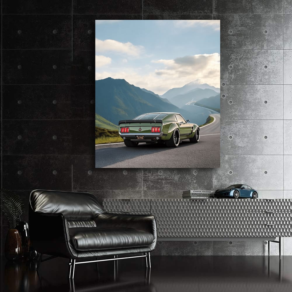 Green Mustang Roaming Mountains - Icon of Freedom