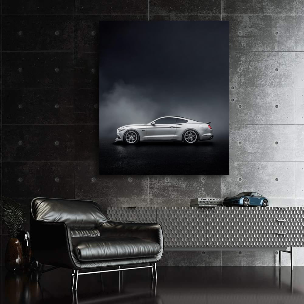 Grey Mustang Enveloped in Fog - Power Meets Elegance