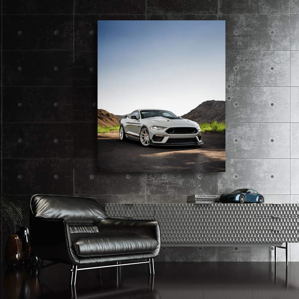 Grey Mustang Roaming Mountain Roads - Power and Elegance