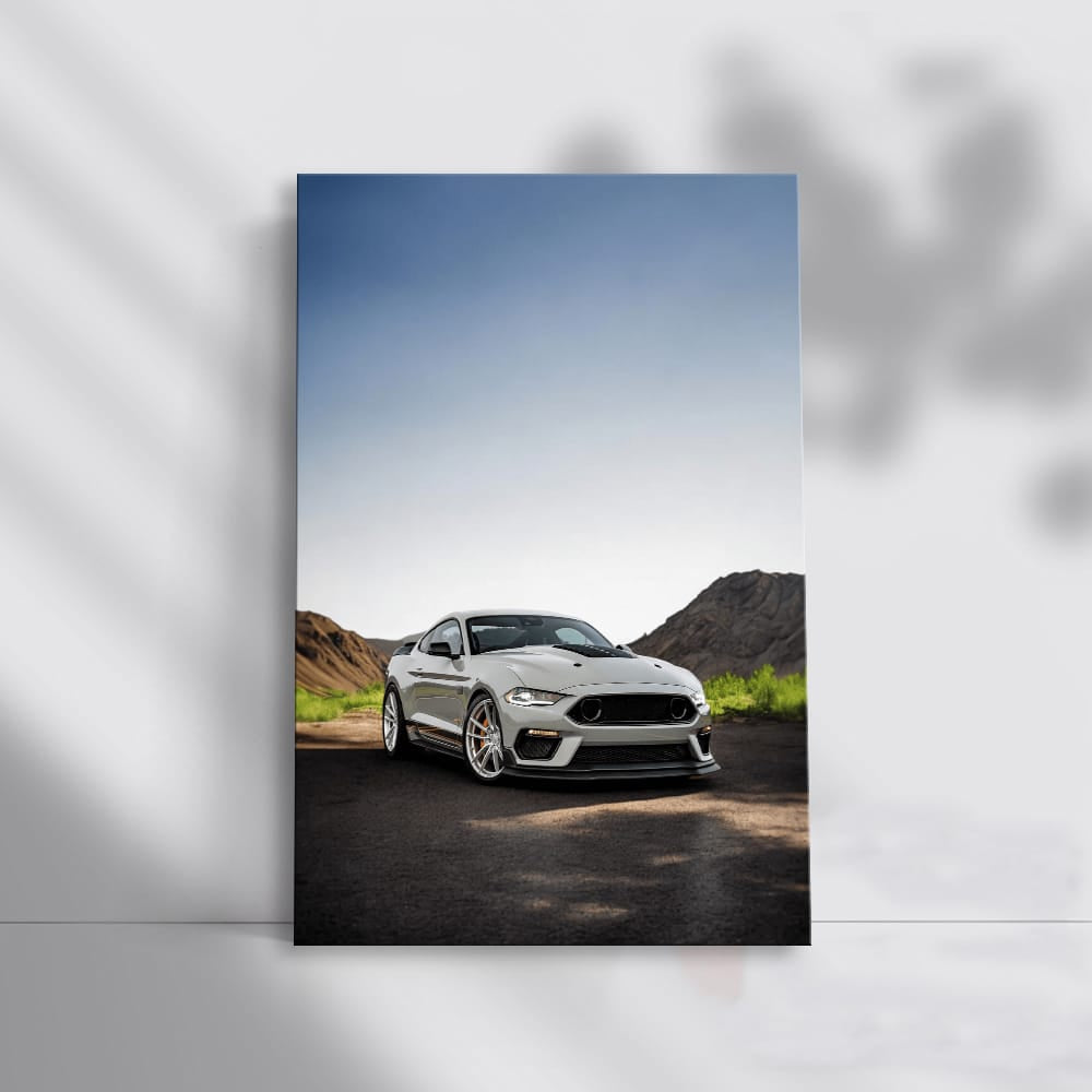 Grey Mustang Roaming Mountain Roads - Power and Elegance