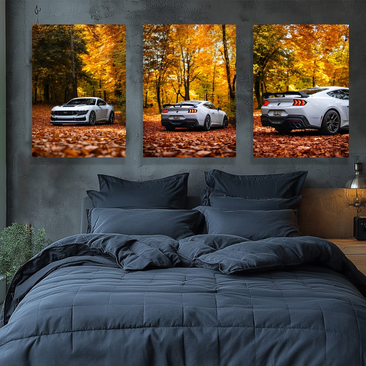 Mustang In The Autumn Forest Set of 3