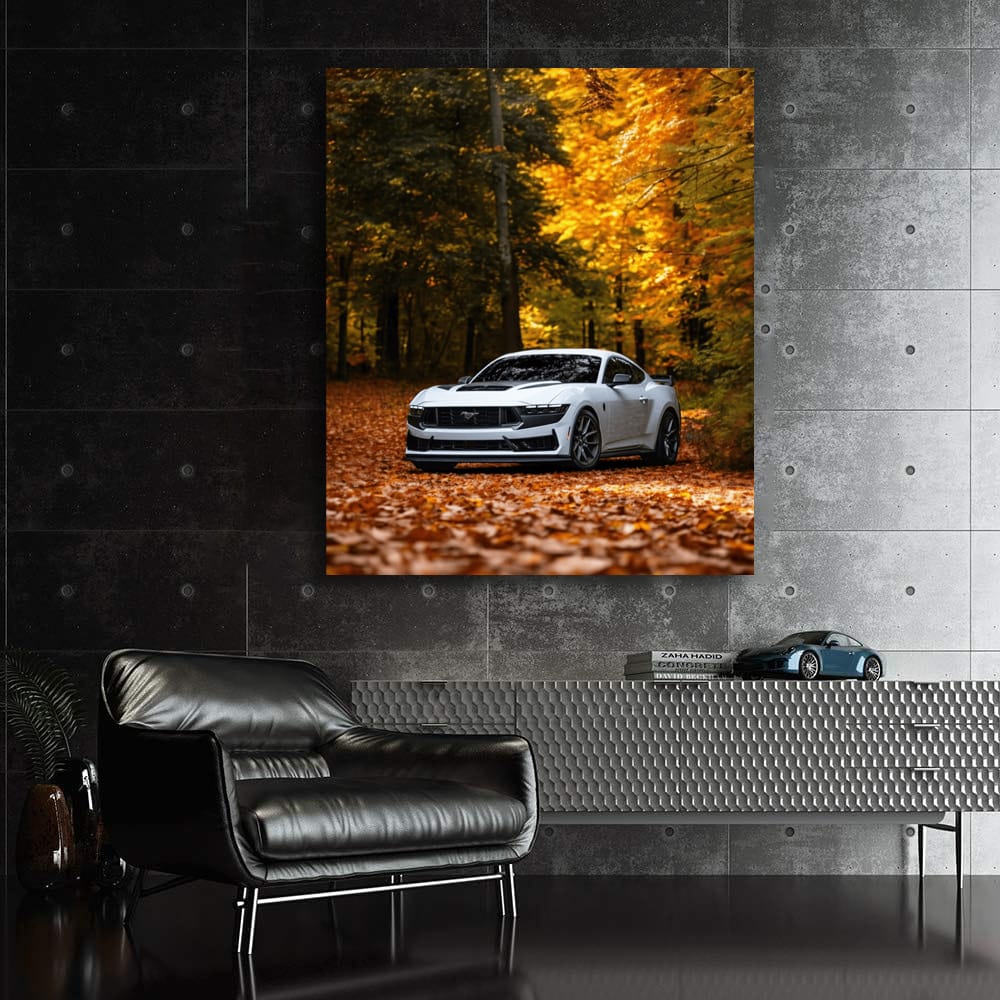 Mustang Roams Autumn Woods - Classic Icon