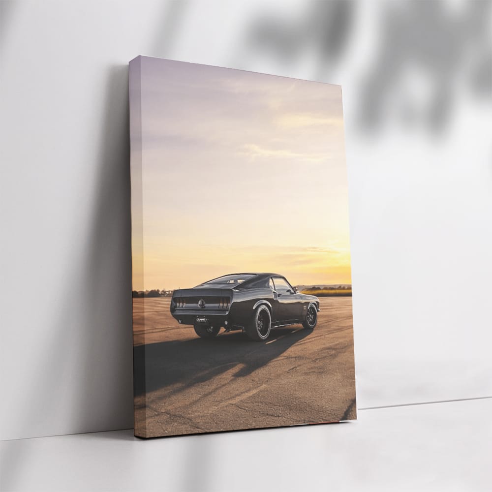 Classic Black Mustang at Sunset - Timeless Elegance