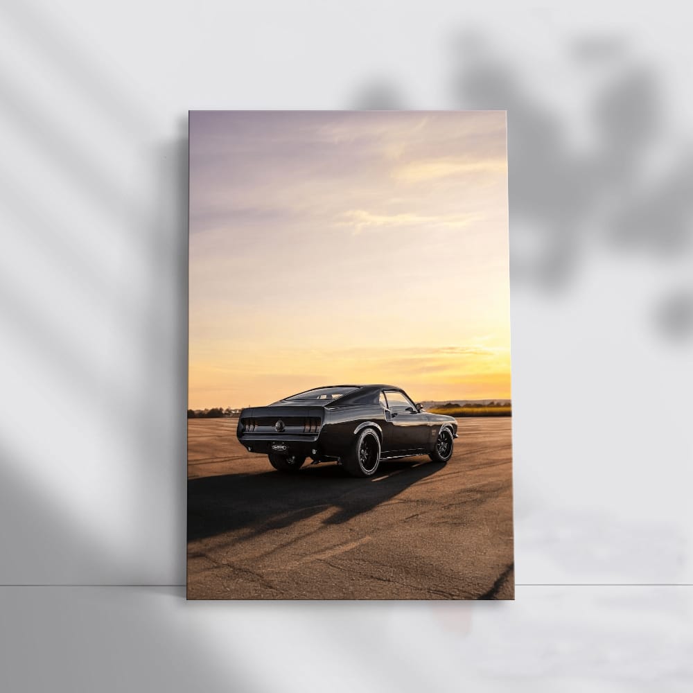 Classic Black Mustang at Sunset - Timeless Elegance