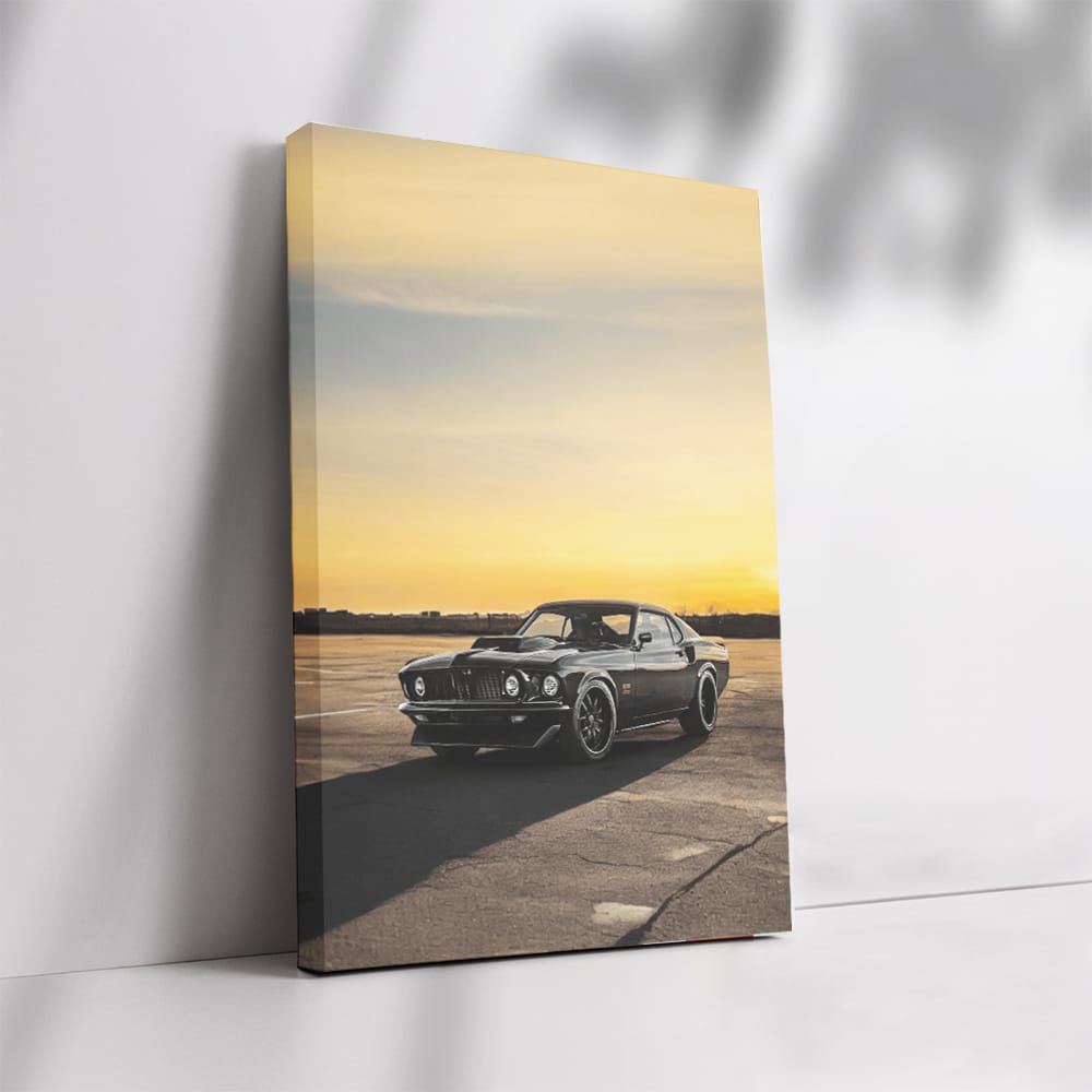 Classic Black Mustang at Sunset - Timeless Elegance