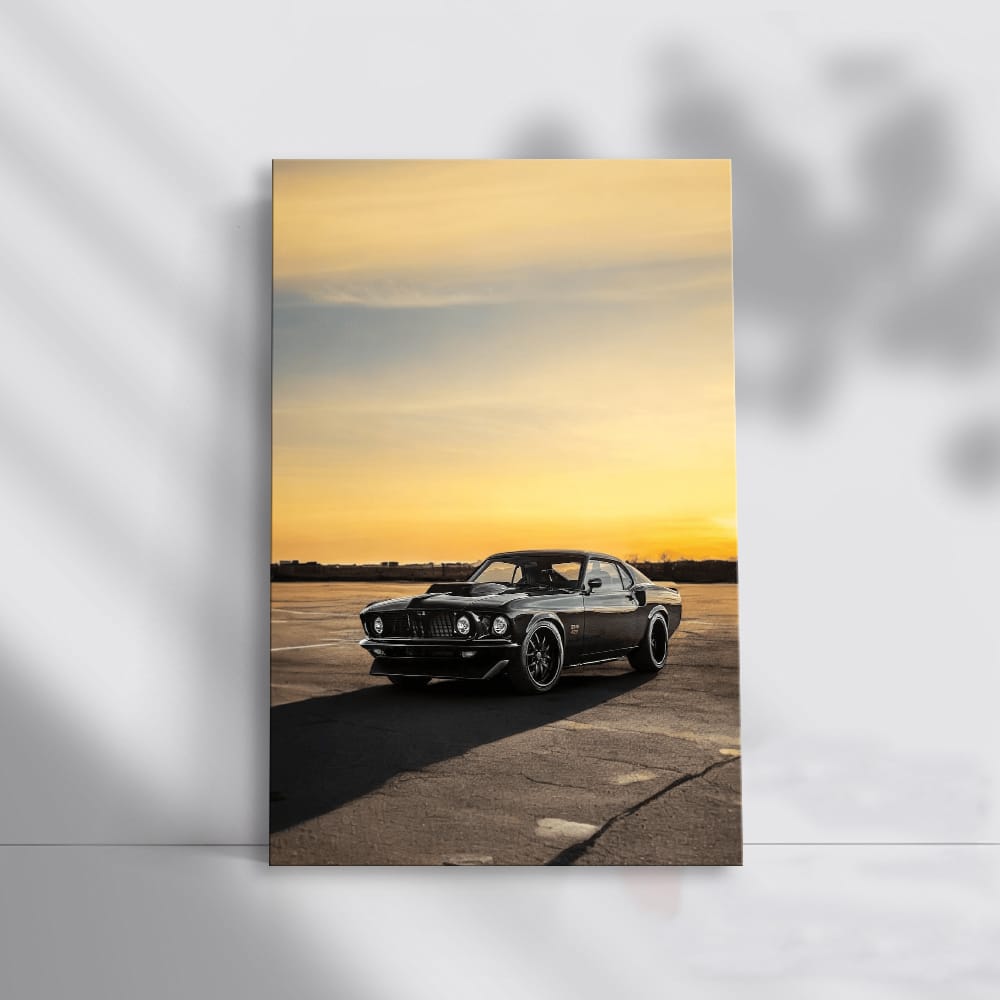 Classic Black Mustang at Sunset - Timeless Elegance