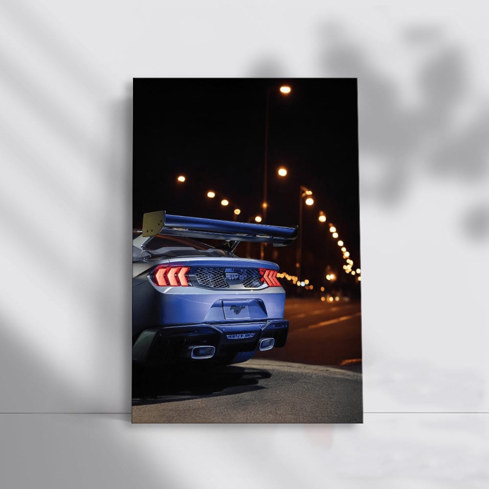 Nighttime Journey: Mustang Roars on Road - Power Unleashed
