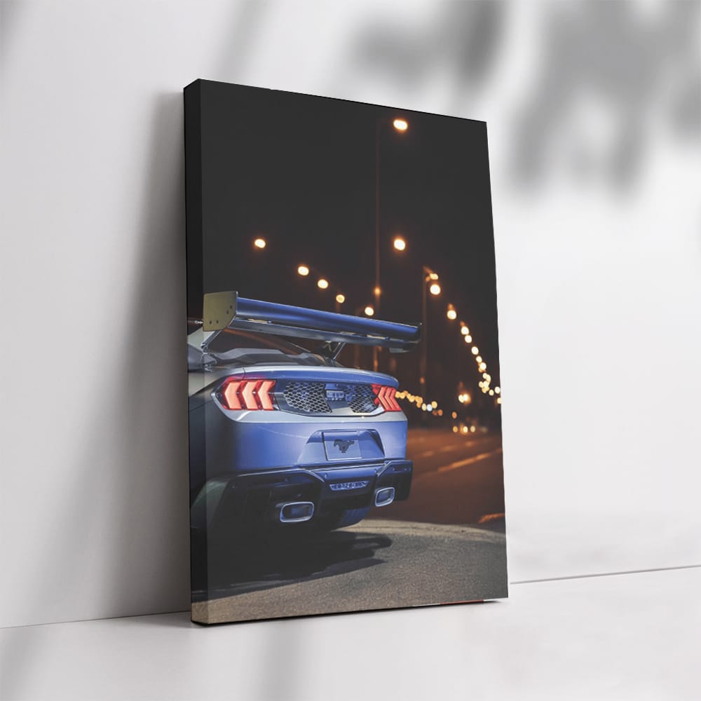 Nighttime Journey: Mustang Roars on Road - Power Unleashed