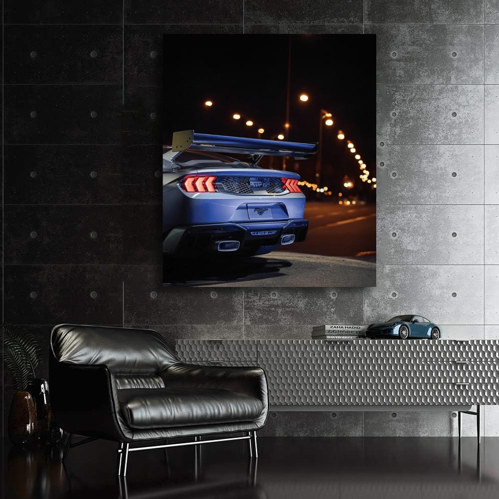 Nighttime Journey: Mustang Roars on Road - Power Unleashed