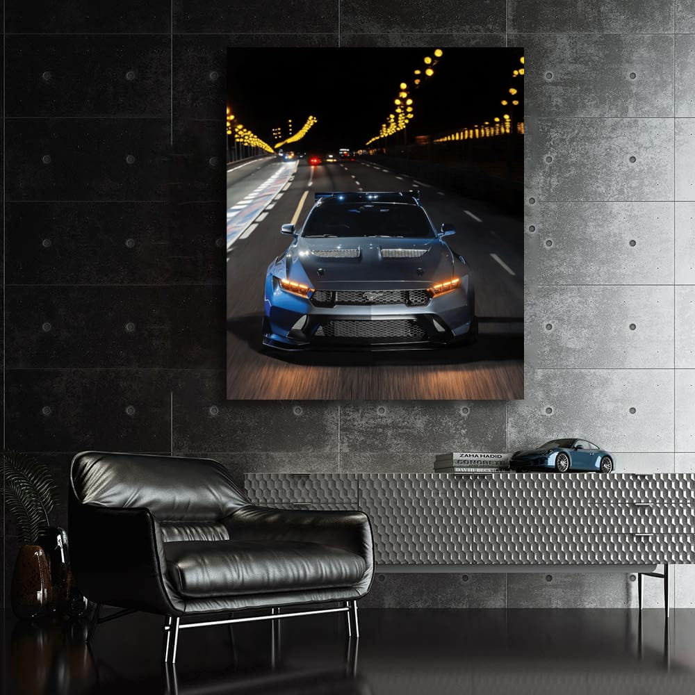 Nighttime Drive: Mustang on Road - Bold and Free