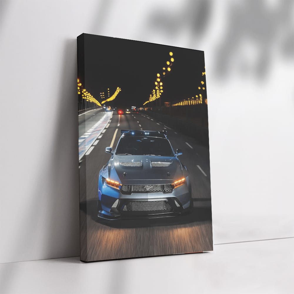 Nighttime Drive: Mustang on Road - Bold and Free