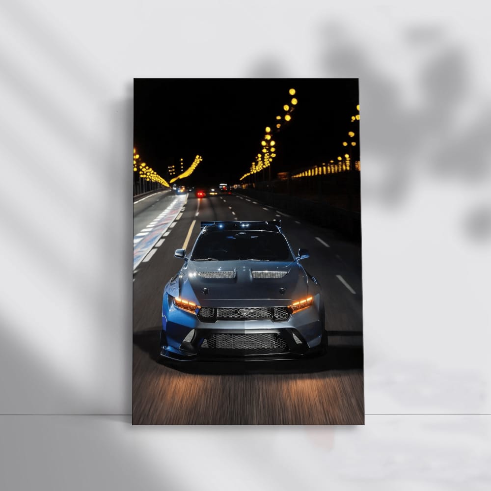 Nighttime Drive: Mustang on Road - Bold and Free