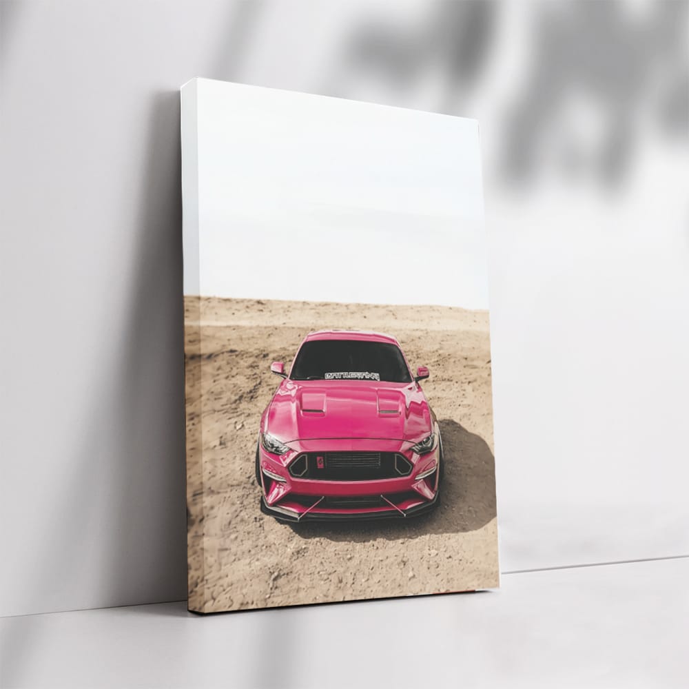 Pink Mustang in Mountain Scene - Bold and Adventurous