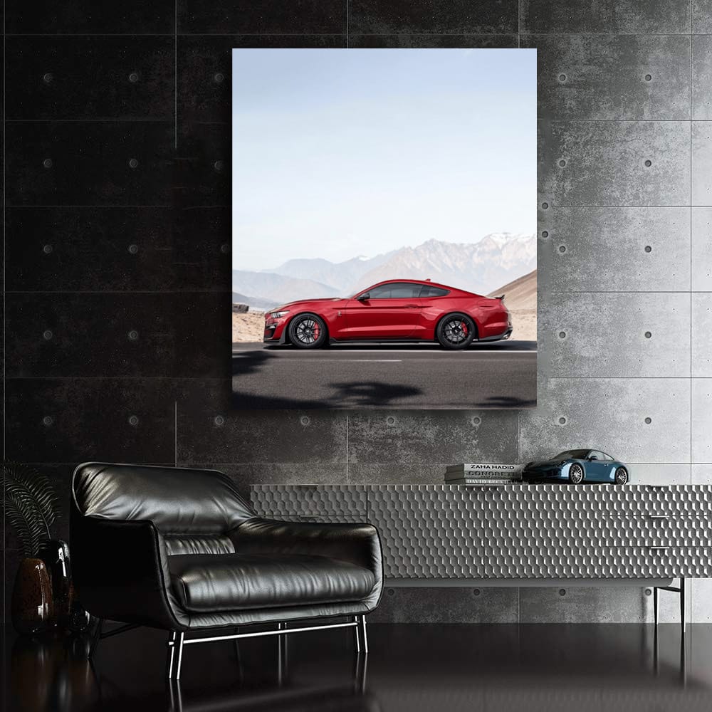 Red Mustang Cruising Mountain Roads - Classic Adventure