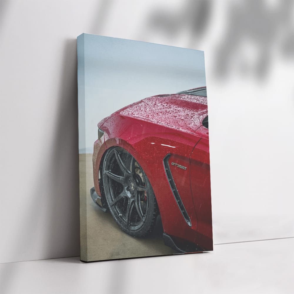 Red Mustang in Rain - Classic Powerhouse