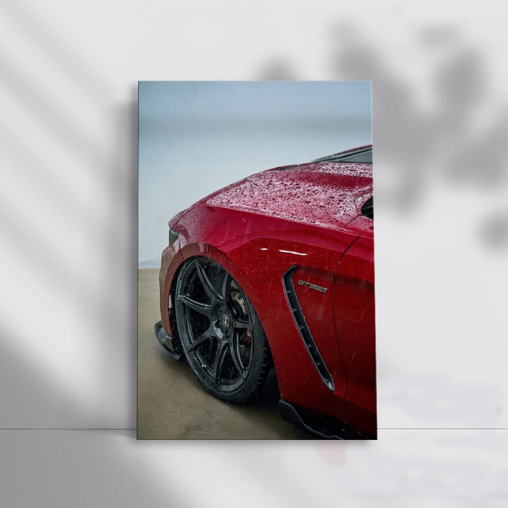 Red Mustang in Rain - Classic Powerhouse