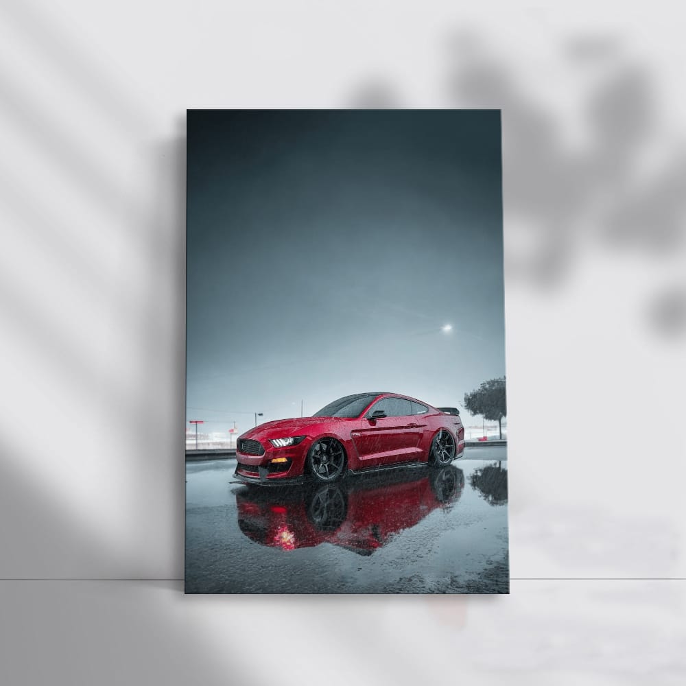 Red Mustang in Rain - Classic Roar on Wet Roads