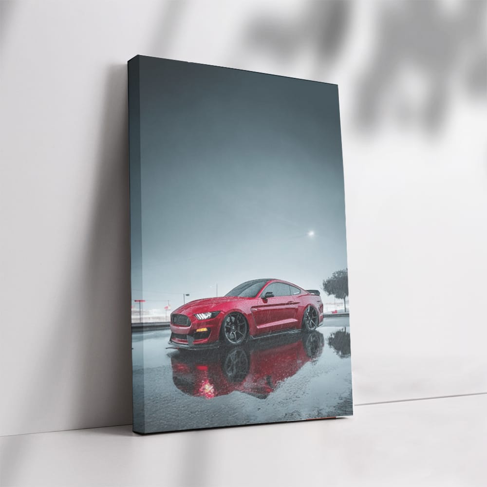 Red Mustang in Rain - Classic Roar on Wet Roads