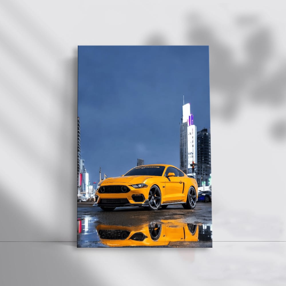 Yellow Mustang by Night City - Power and Elegance