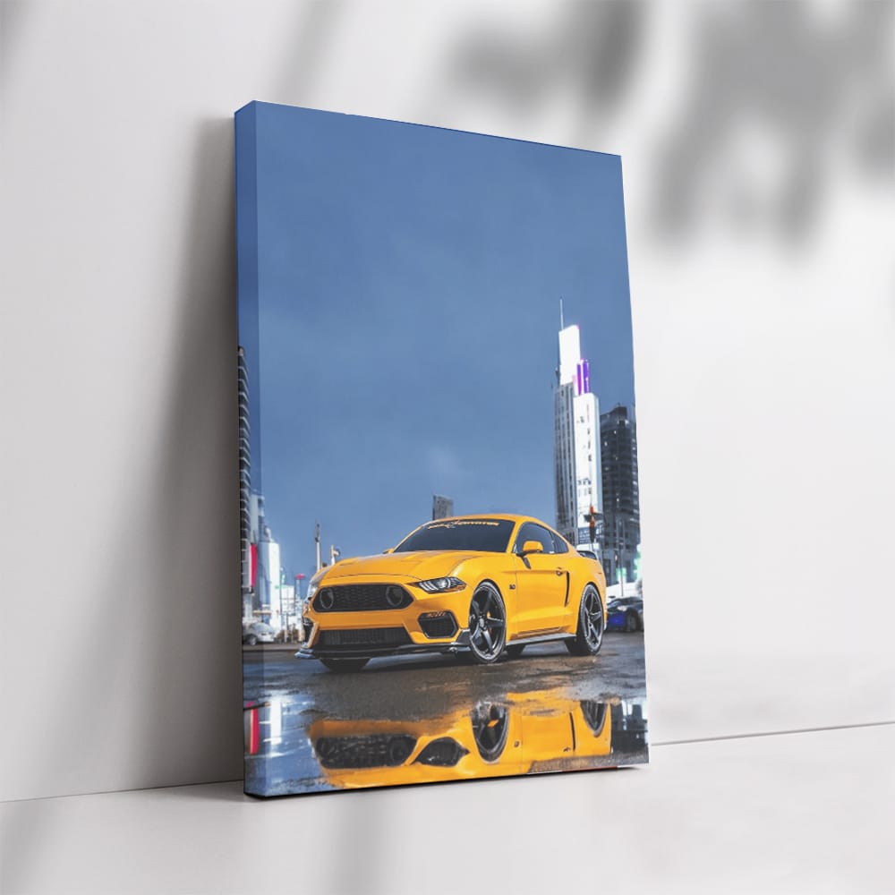 Yellow Mustang by Night City - Power and Elegance